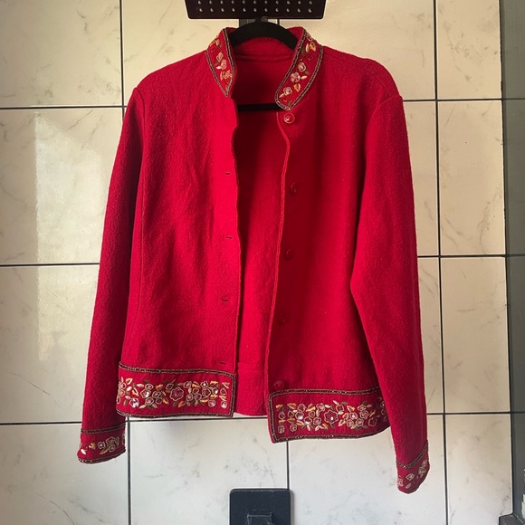 Handmade Red Sweater Jacket - Picture 1 of 4